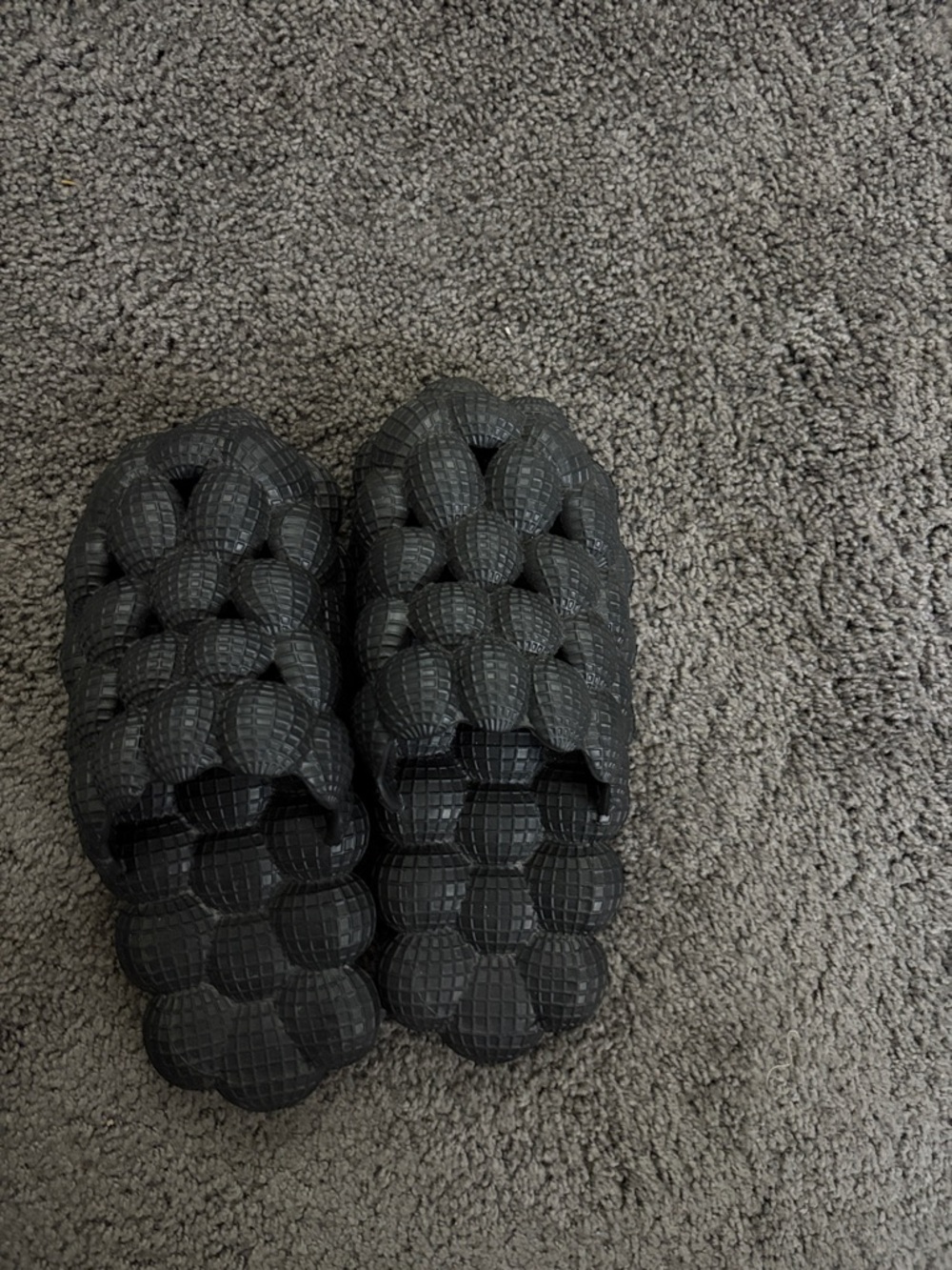 Bubble-Textured Slide Sandals in Charcoal Black